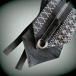 献上柄 刺繍帯 サッシュベルト リボン ウエスト 58〜90cm リボン 黒白 71105 2枚目の画像