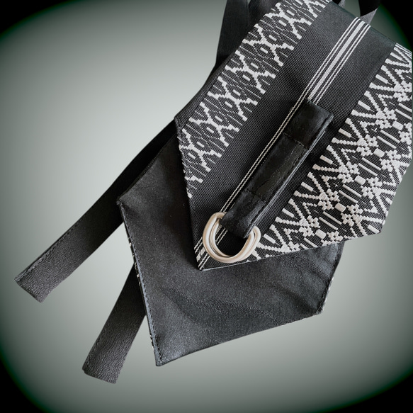 献上柄 刺繍帯 サッシュベルト リボン ウエスト 58〜90cm リボン 黒白 71105 2枚目の画像