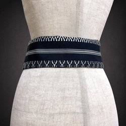 献上柄 刺繍帯 サッシュベルト リボン ウエスト 58〜90cm リボン 黒白 71105 3枚目の画像
