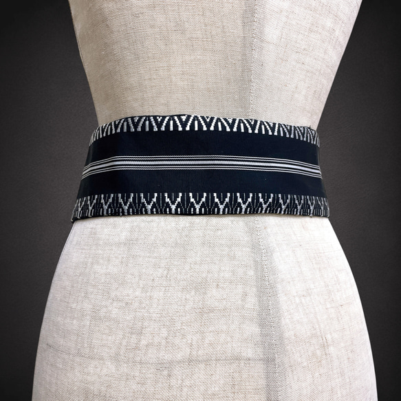 献上柄 刺繍帯 サッシュベルト リボン ウエスト 58〜90cm リボン 黒白 71105 3枚目の画像