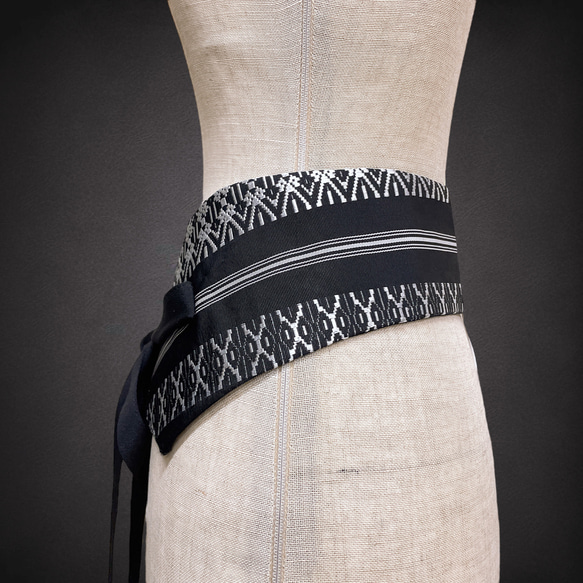 献上柄 刺繍帯 サッシュベルト リボン ウエスト 58〜90cm リボン 黒白 71105 10枚目の画像
