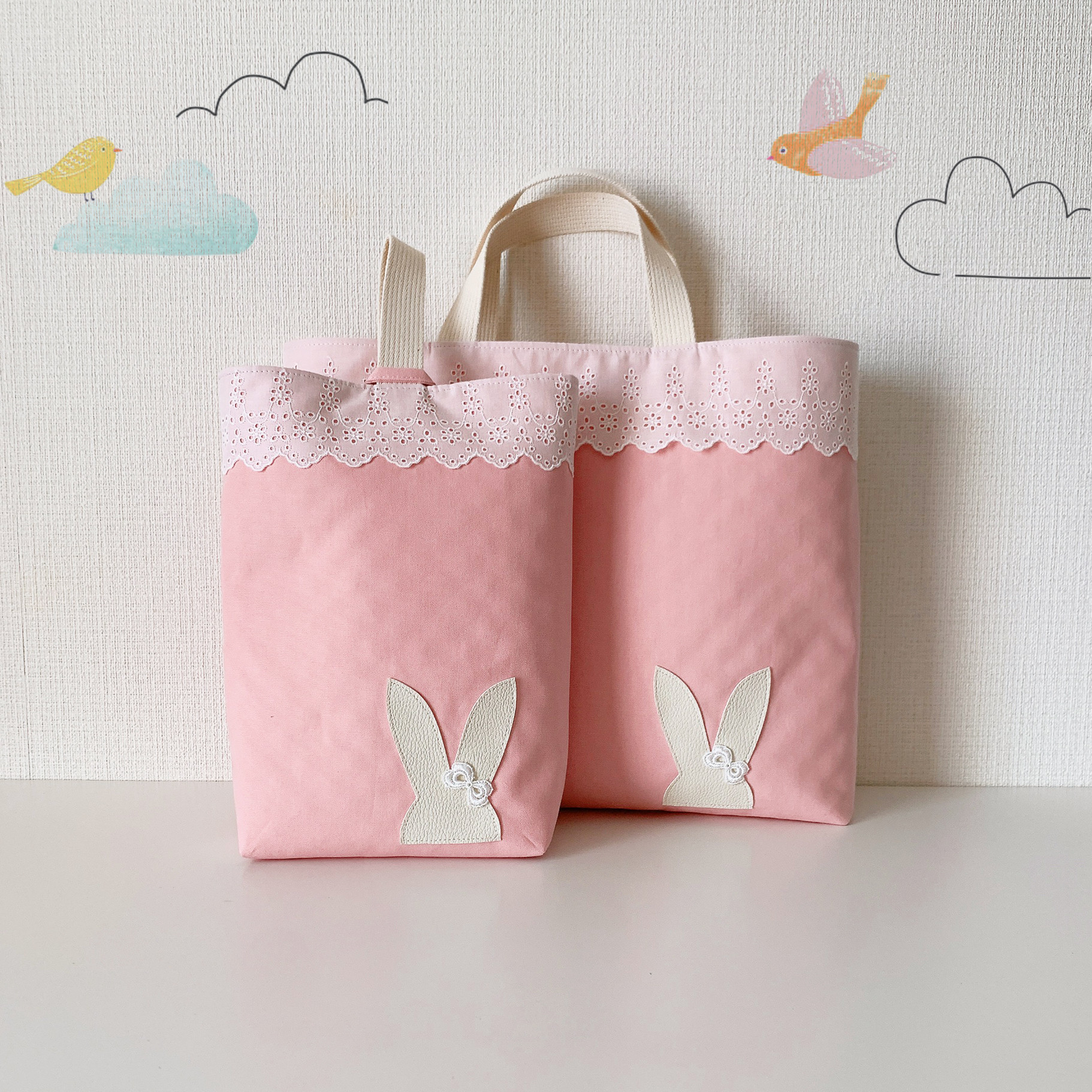 【新作】はっ水オックス＊入園入学2点セット＊ウサギ＊名前入り可