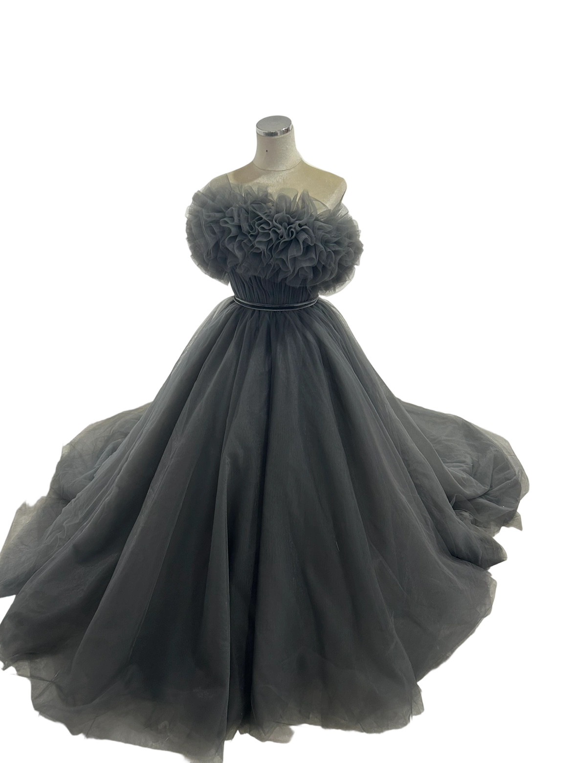 カラードレス 取り外し可能なオフショルダー グレー サッシュベルト オートクチュール 結婚式 前撮り