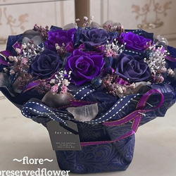 ✨特大✨高級感のある淡い紫＆水色ミックスバラプリザ✨ラッピングの