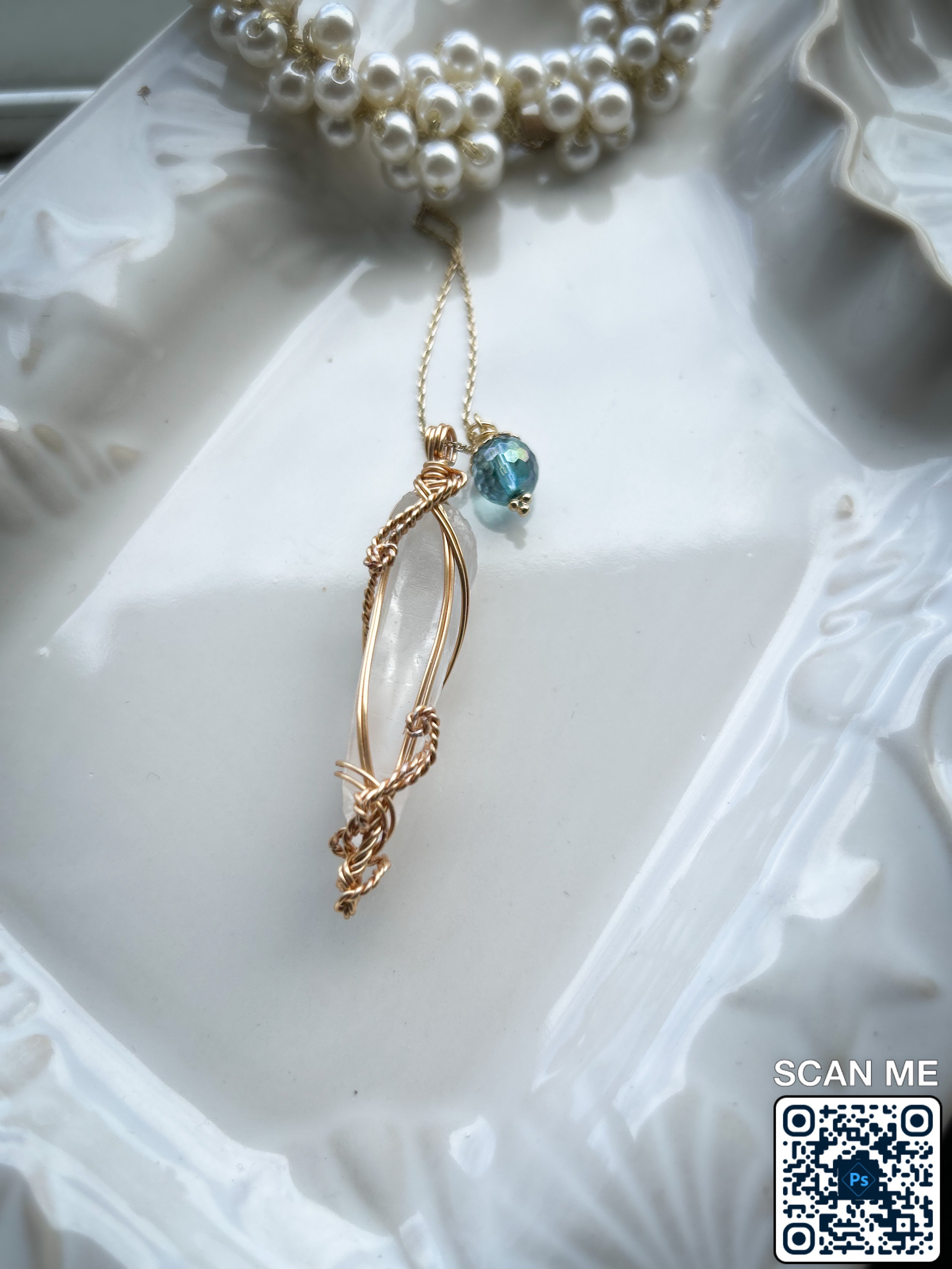 レムリアンシードクリスタル＆ブルースプラッシュクオーツネックレス