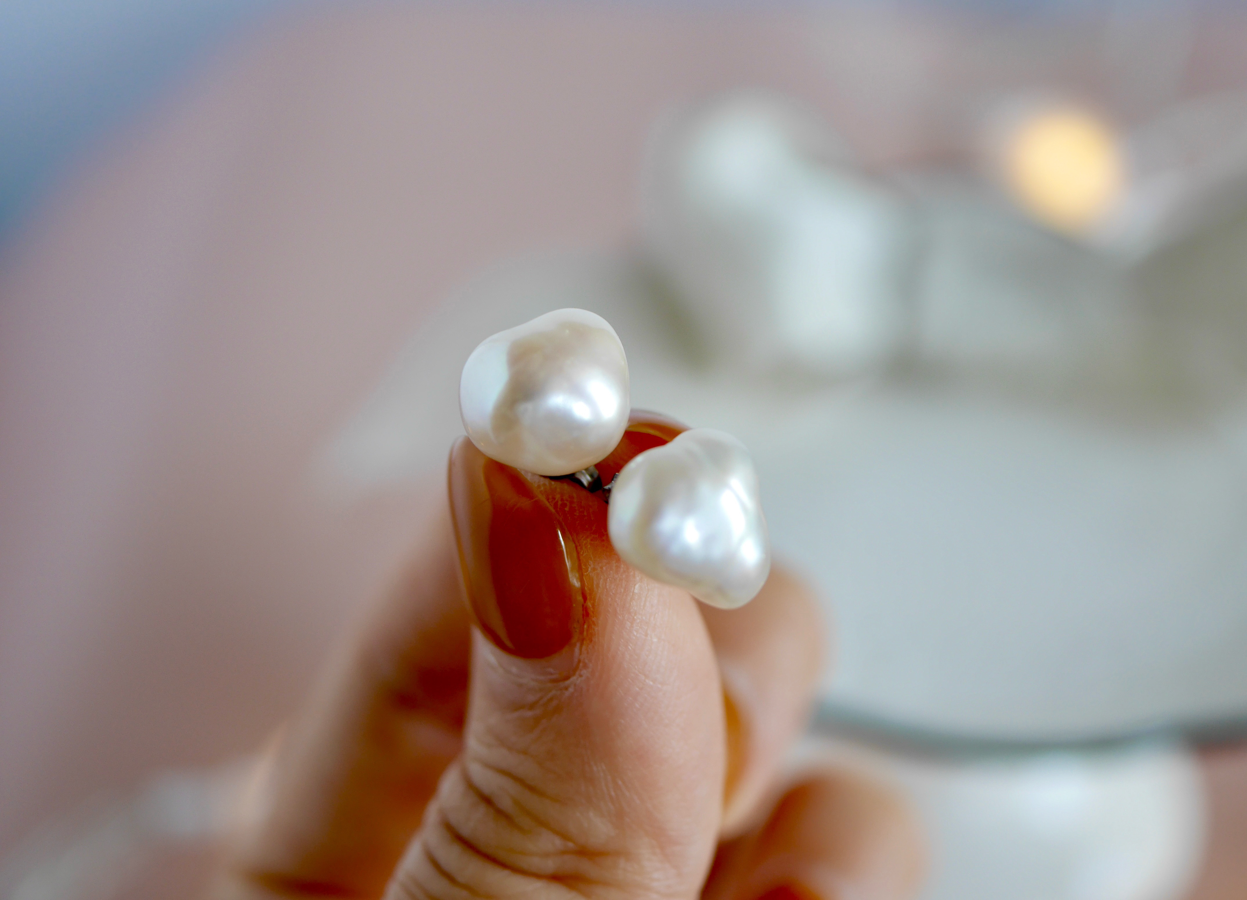 ニュアンス感のある形/カジュアル使いやすい/バロックパールチタンピアス 商品No.Y25 金属アレルギー対応