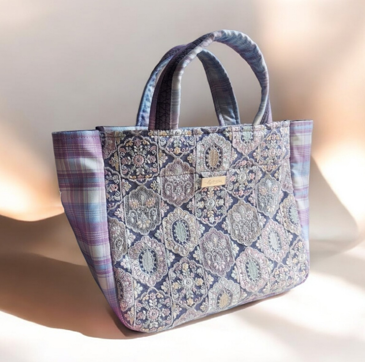 1点のみ インド刺繍×チェック♡イブルトートバッグ