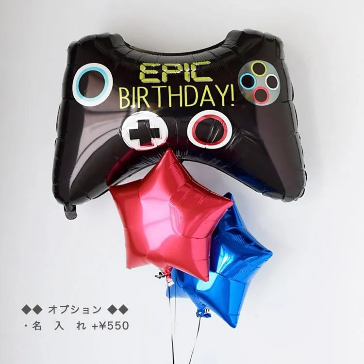 Happy Bithdayゲームコントローラー＆スターバルーンパフェ◆誕生日・お祝い・結婚式◆オプション：名入れ