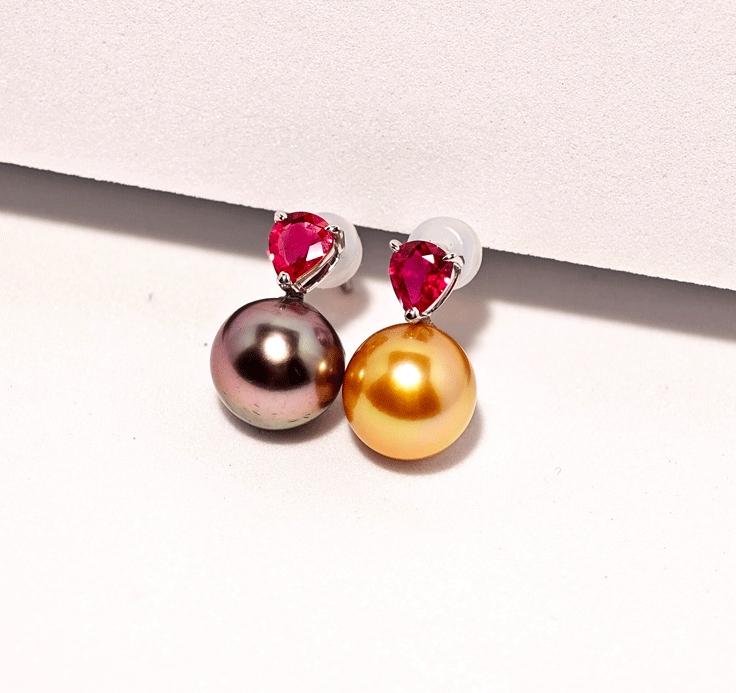 天然南洋真珠 天然ルビー シルバー　ピアス