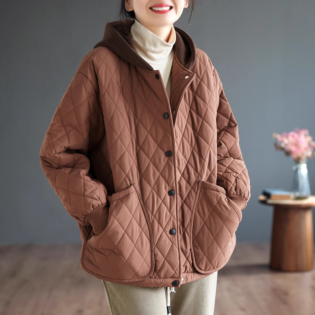フード付きキルティングジャケット レディース 秋冬