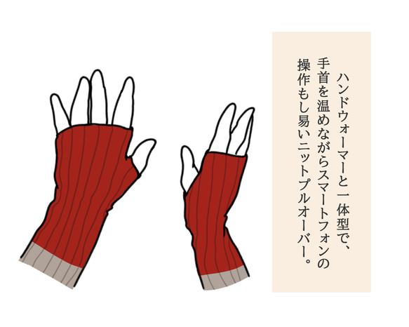 【日本製造】羊毛混紡針織衫，附指孔（灰褐色 x 紅色） 第4張的照片