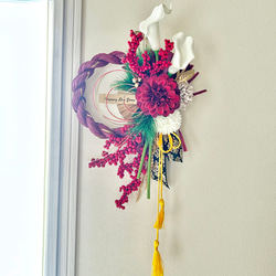 No.160 赤い実いっぱいしめ縄リースお正月飾り 玄関リース しめ飾り