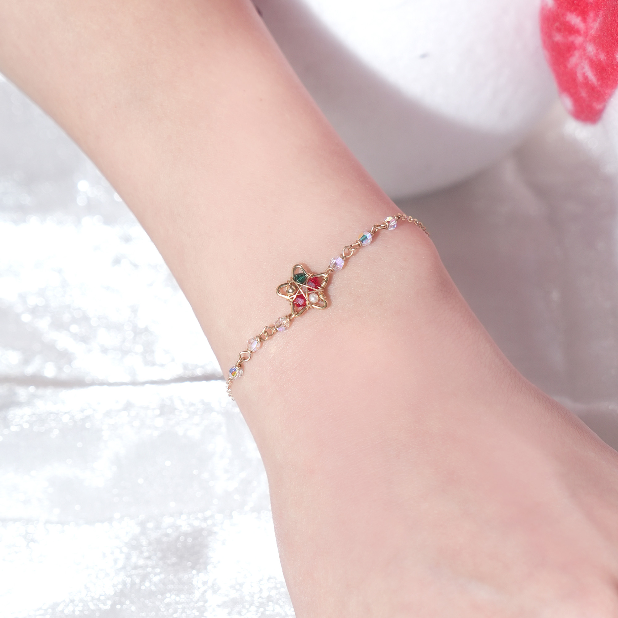 【冬支度/お正月】14kgf 聖夜のスター・ブレスレット ワイヤーアート 淡水パール