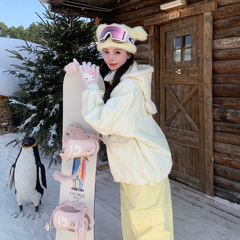 25-26秋冬限定 スノーボードウェア 3L防水 黄色 上下セット ジャケット パンツ 可愛い レディース SN044