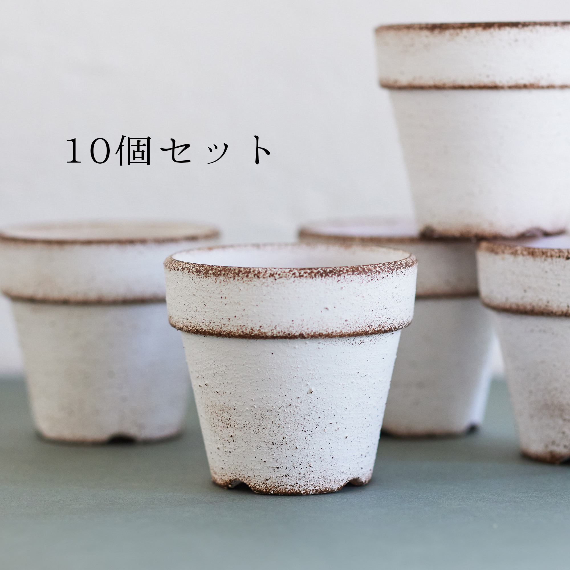 とってもシンプルなリメイク鉢　2.5号　白×茶色　10個セット