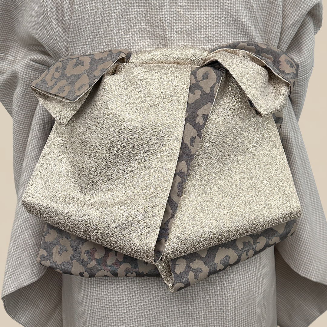 半幅帯 【サヴァンナ・ドューン】 半幅兵児帯 大人の半幅へこ帯 リバーシブル グレージュ ラメ グリッター