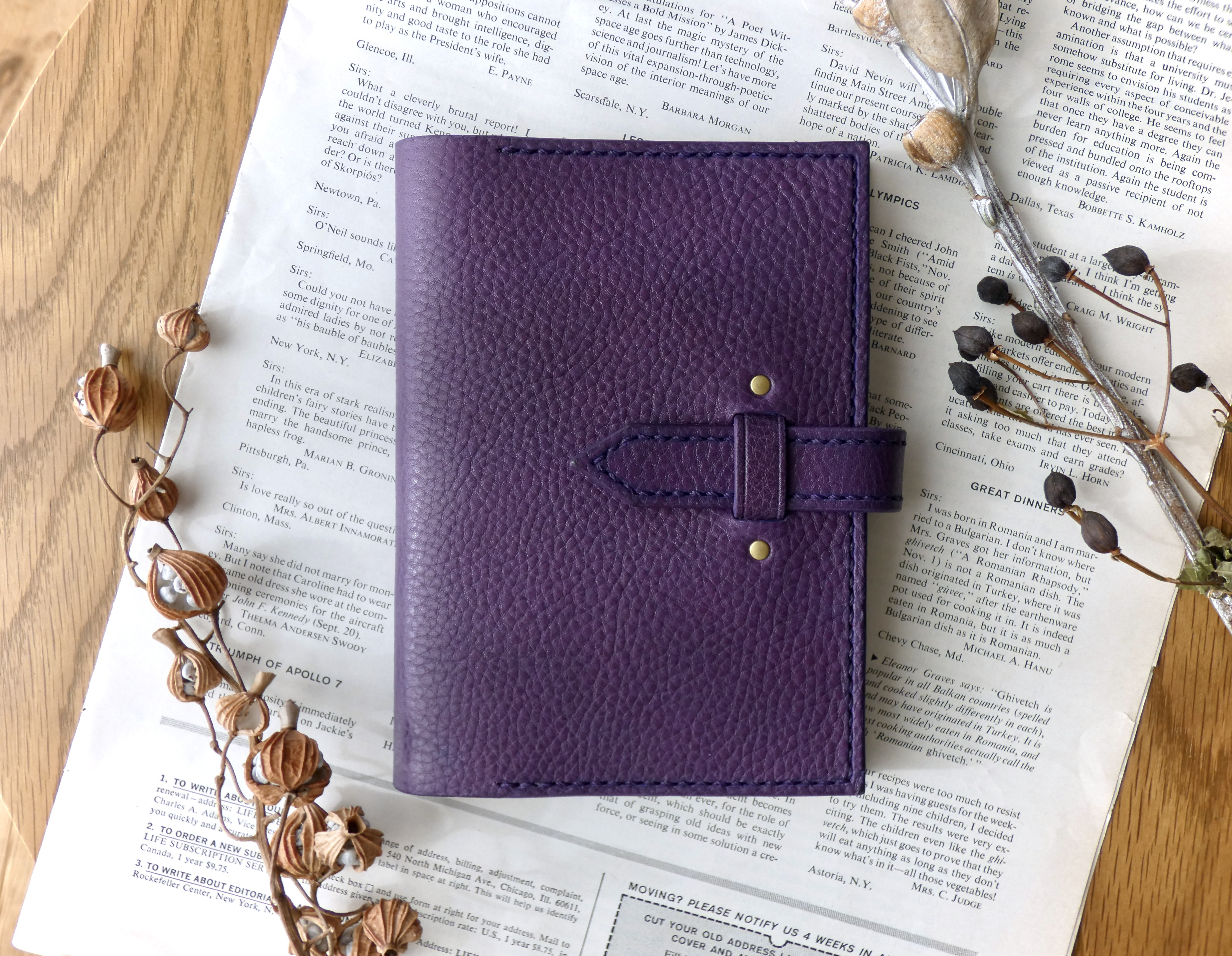 イタリア革の手帳カバー／A6サイズ／紫