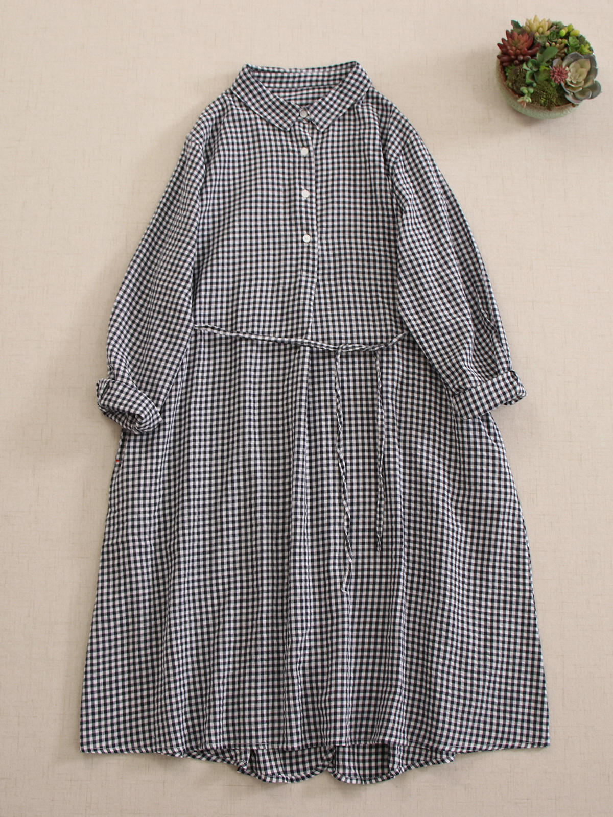 秋冬ニューモデル ヴィンテージチェック柄 ロングスリーブ ワンピース ルーズフィット 万能搭配 スクエアカラー リボン締