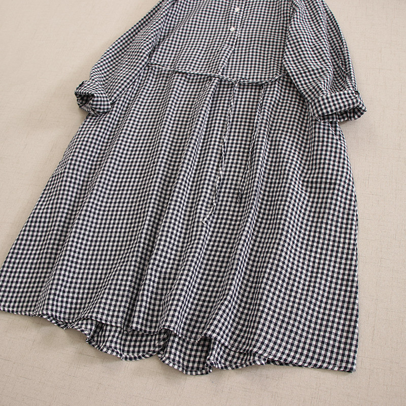 秋冬ニューモデル ヴィンテージチェック柄 ロングスリーブ ワンピース ルーズフィット 万能搭配 スクエアカラー リボン締