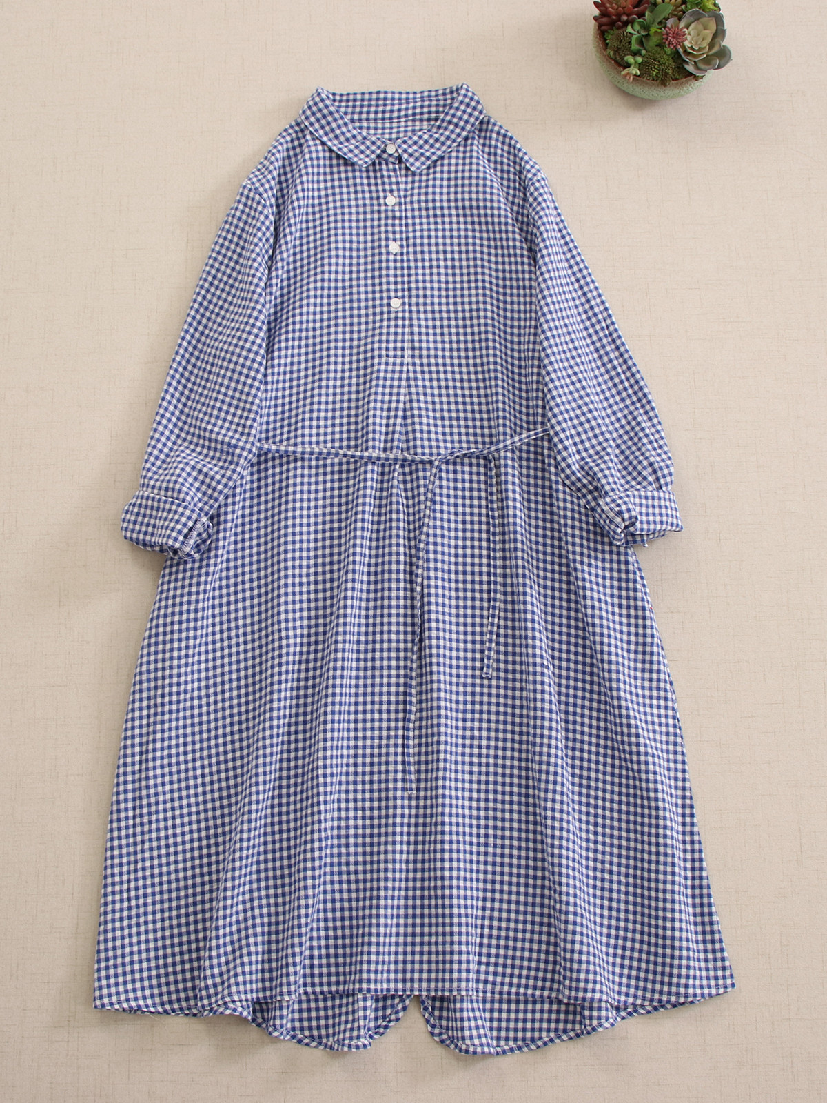 秋冬ニューモデル ヴィンテージチェック柄 ロングスリーブ ワンピース ルーズフィット 万能搭配 スクエアカラー リボン締