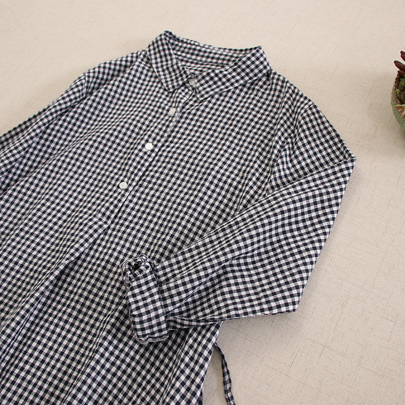 秋冬ニューモデル ヴィンテージチェック柄 ロングスリーブ ワンピース ルーズフィット 万能搭配 スクエアカラー リボン締