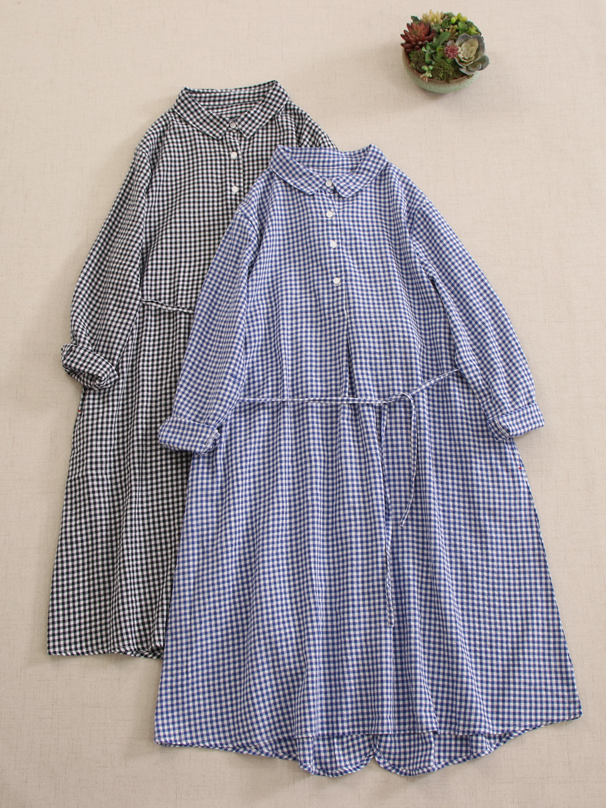 秋冬ニューモデル ヴィンテージチェック柄 ロングスリーブ ワンピース ルーズフィット 万能搭配 スクエアカラー リボン締