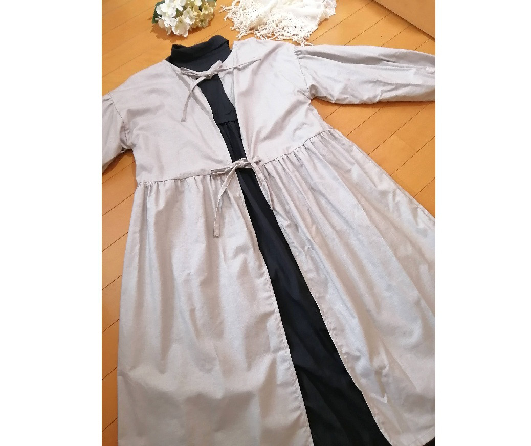 送料無料☆ナチュラルワンピースみたいな割烹着エプロン　チョコレート・ライトベージュー