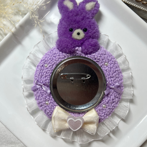 うさぎ パープル ロゼット パンチニードル ハンドメイド タフティング