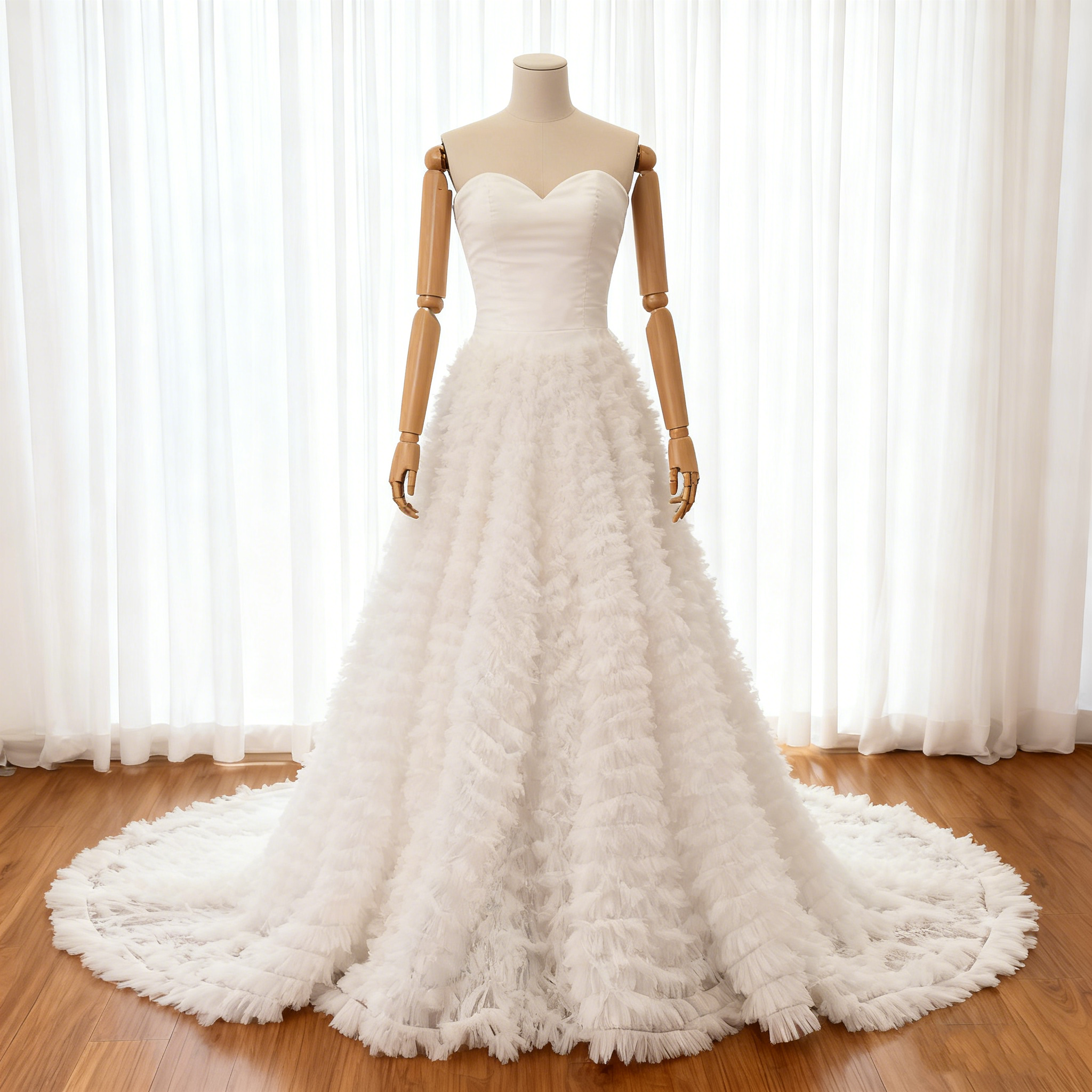 送料無料！ウェディングドレス もこもこドレス ビスチェドレス 柔らかく重ねたチュールスカート 結婚式  プリンセスライン