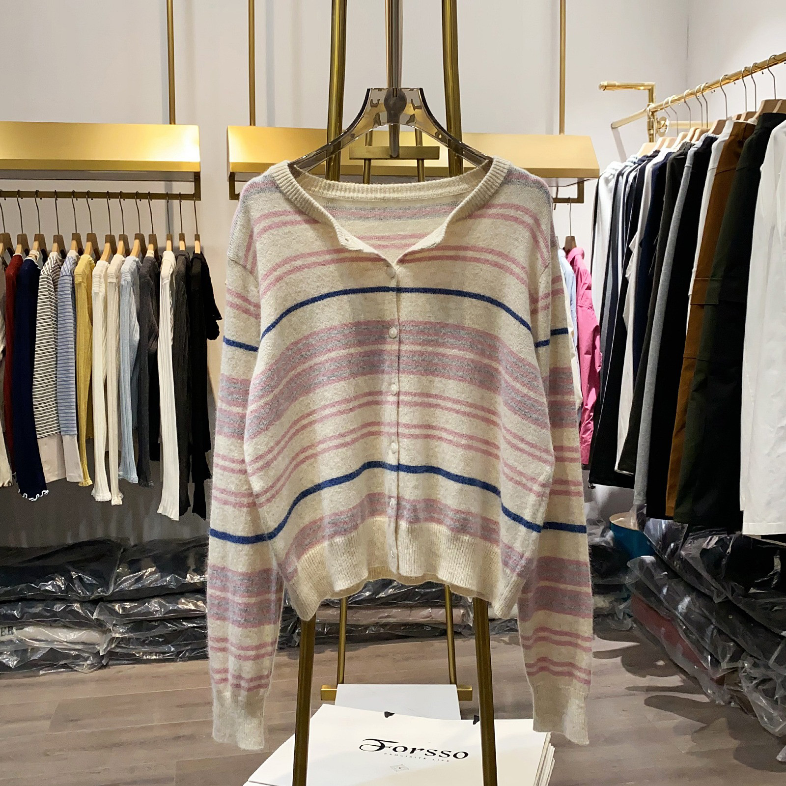 レディース ニットカーディガン ボーダー ゆったり カジュアル アウター トップス