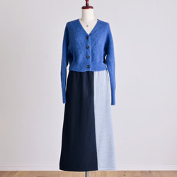 新作♦︎アシンメトリーバイカラーストレッチスカート ウール混＊ブラック× グレー＊着丈調整(M~3L) 3枚目の画像