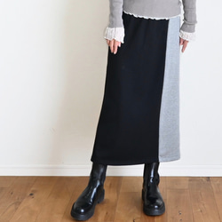 新作♦︎アシンメトリーバイカラーストレッチスカート ウール混＊ブラック× グレー＊着丈調整(M~3L) 1枚目の画像