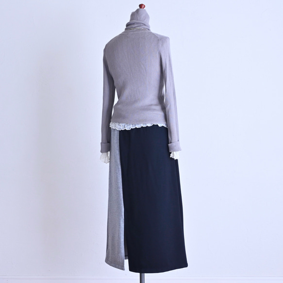 新作♦︎アシンメトリーバイカラーストレッチスカート ウール混＊ブラック× グレー＊着丈調整(M~3L) 4枚目の画像