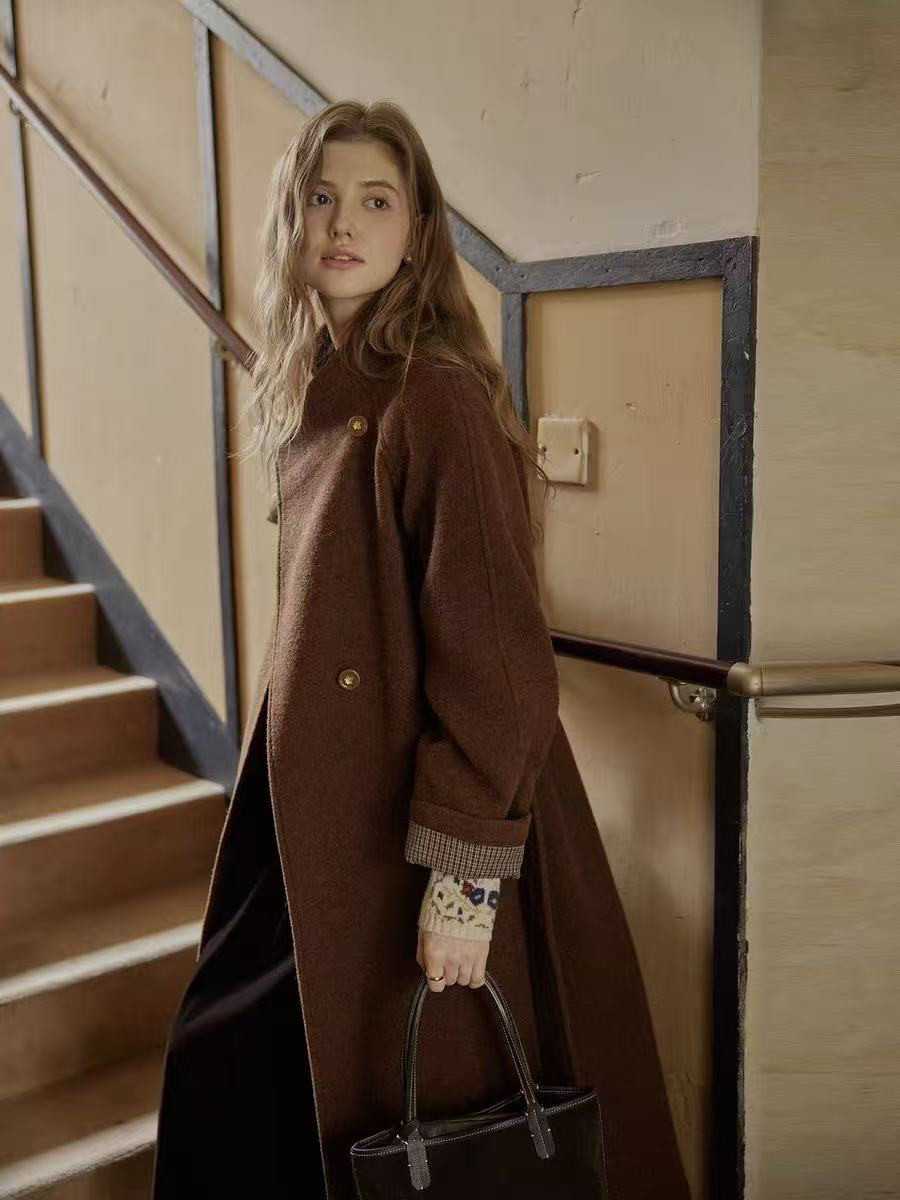 ドロップスリーブスタンドカラーコート　ウール50％ロングコート