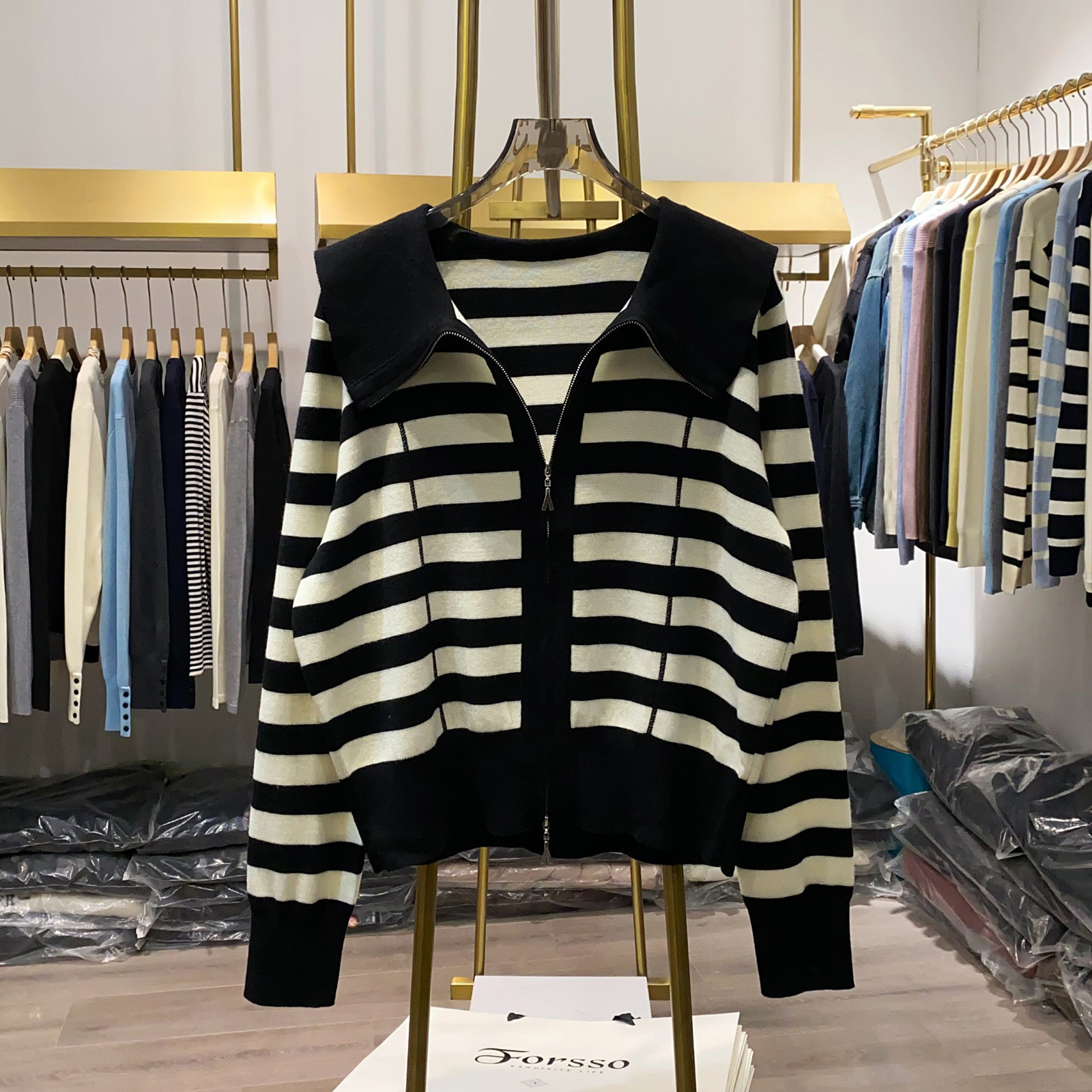 レディース 襟付き ダブルジップ カーディガン 長袖 カジュアル アウター トップス