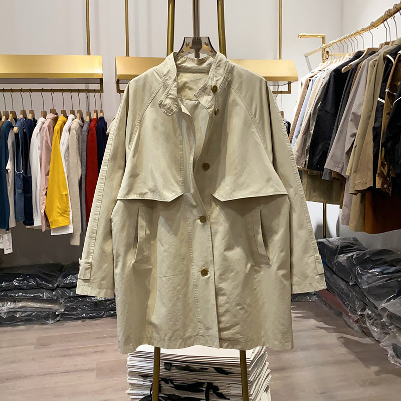 レディース スタンドカラー トレンチコート レトロ カジュアル アウター