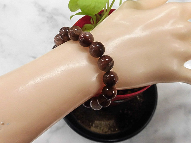 天然石 赤針ルチルクォーツ10.9～11.4mm玉ブレスレット 内周16.0cm 　　250720618