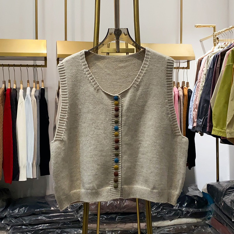 レディース ニットベスト マルチカラーボタン カジュアル レイヤード トップス