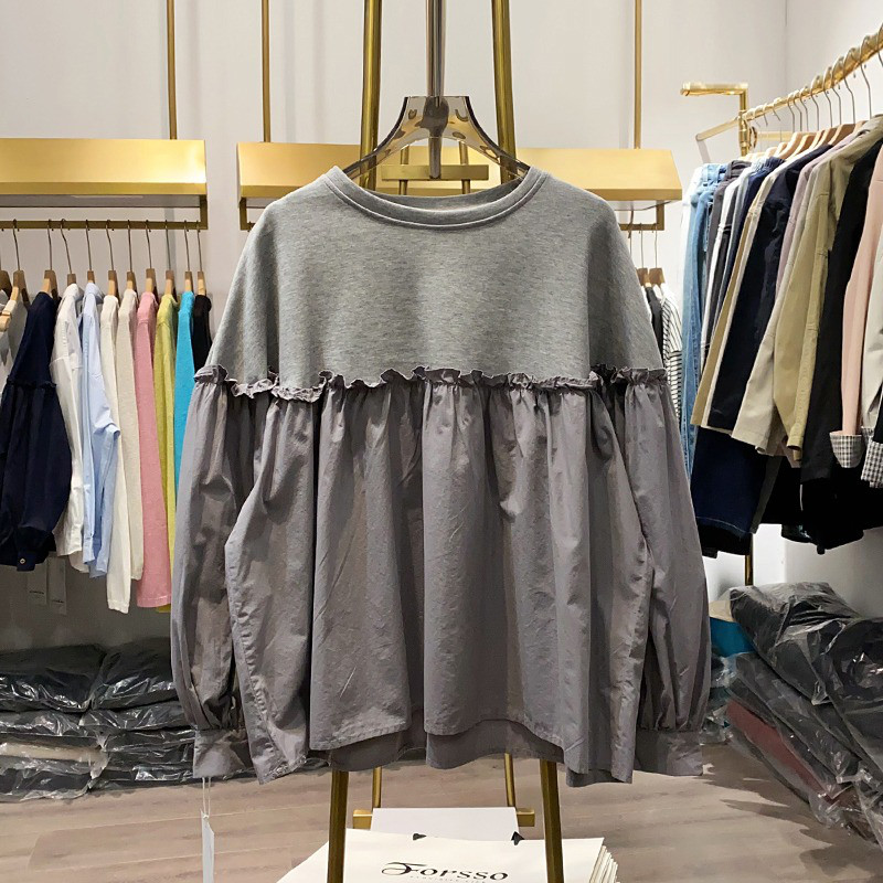 レディース シャツ 長袖 フリル切替 ゆったり トップス