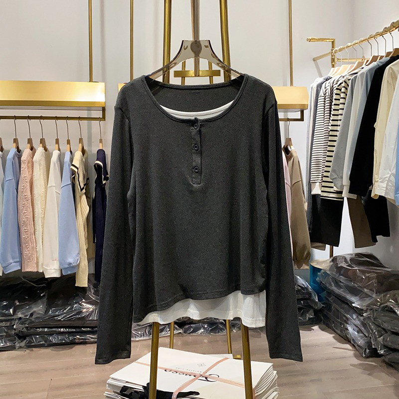 レディース レイヤード風 ニットプルオーバー ゆったり 長袖 トップス