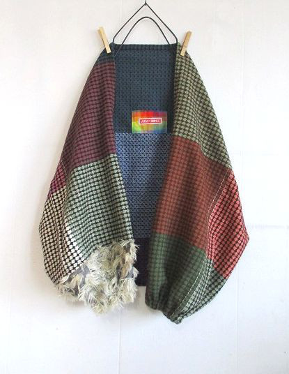 希少なマス見本ブロックチェック　３WAY以上着こなし自由自在　ボレロ　マフラースヌード　１点物