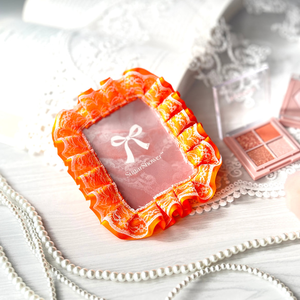 オレンジ リボン 硬貨ケース 硬質ケース デコ チェキ UV対応