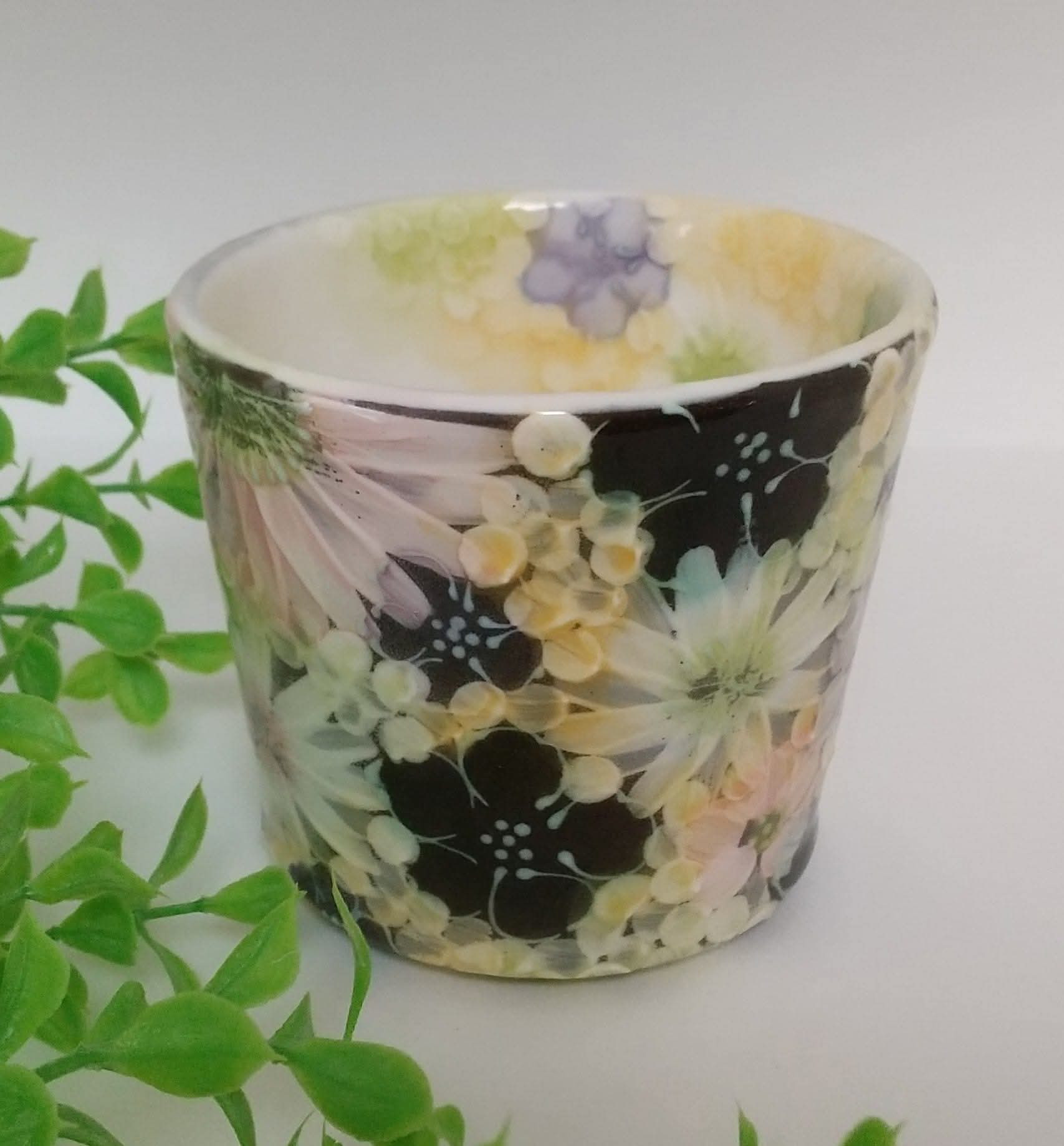 ゆずりは工房 フリーカップ 姫碗(平安間取花) 瀬戸焼  お茶やコーヒー、デザートカップにも