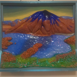 未来アート「イナリ湖の逆さオーロラ」（クレイ絵画） 絵画 山川善作