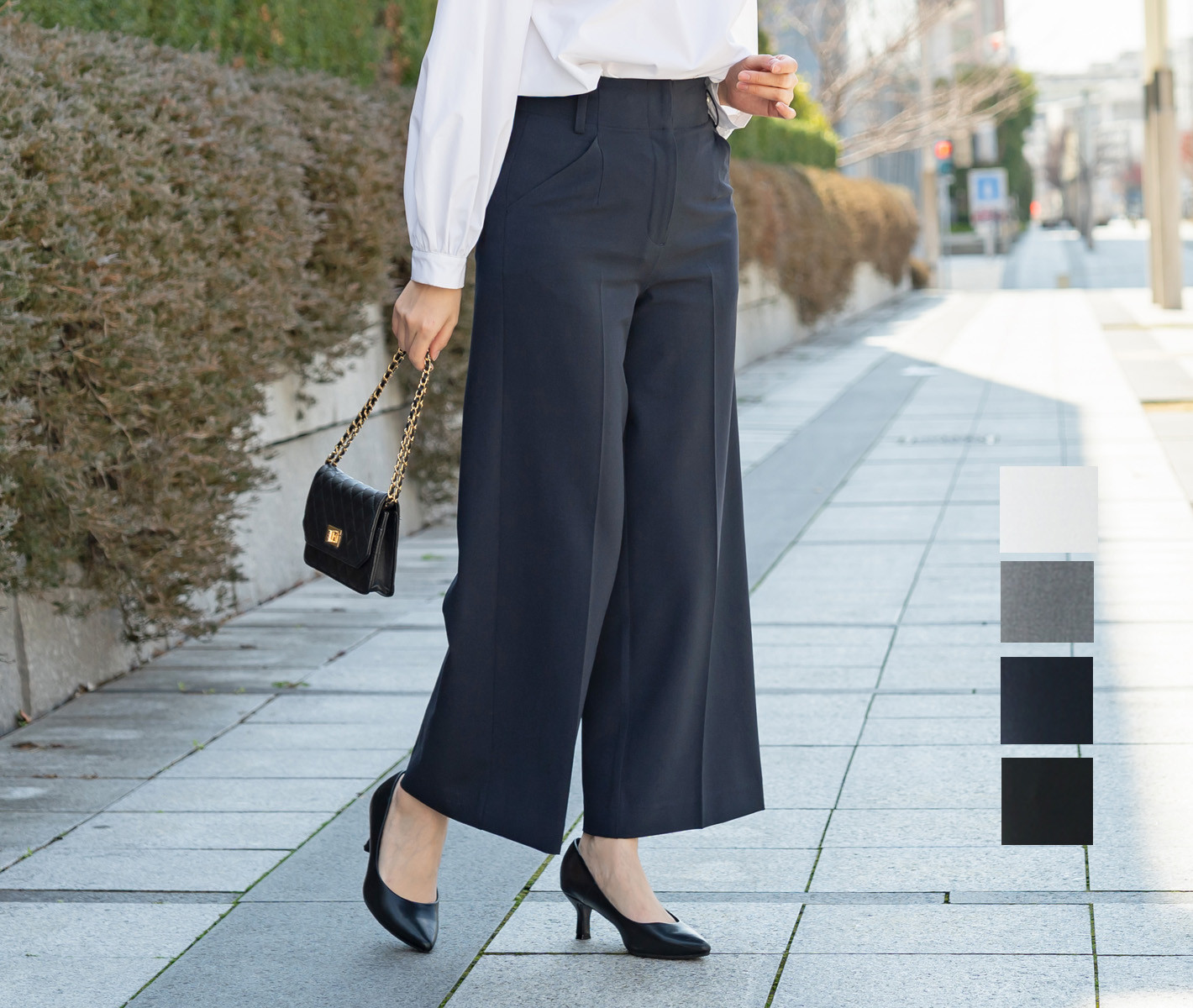 卒業式 入学式 フォーマル 【尾州産モナルーチェ】のきれいめワイドパンツ