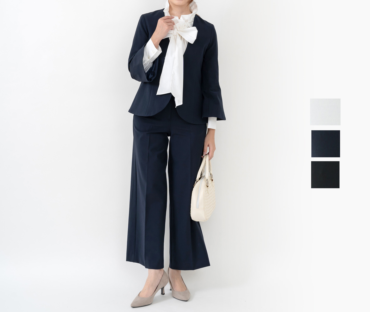 卒業式 入学式 フォーマル 【尾州産モナルーチェ】フレアスリーブボレロ風ジャケット＆ワイドパンツセットアップ