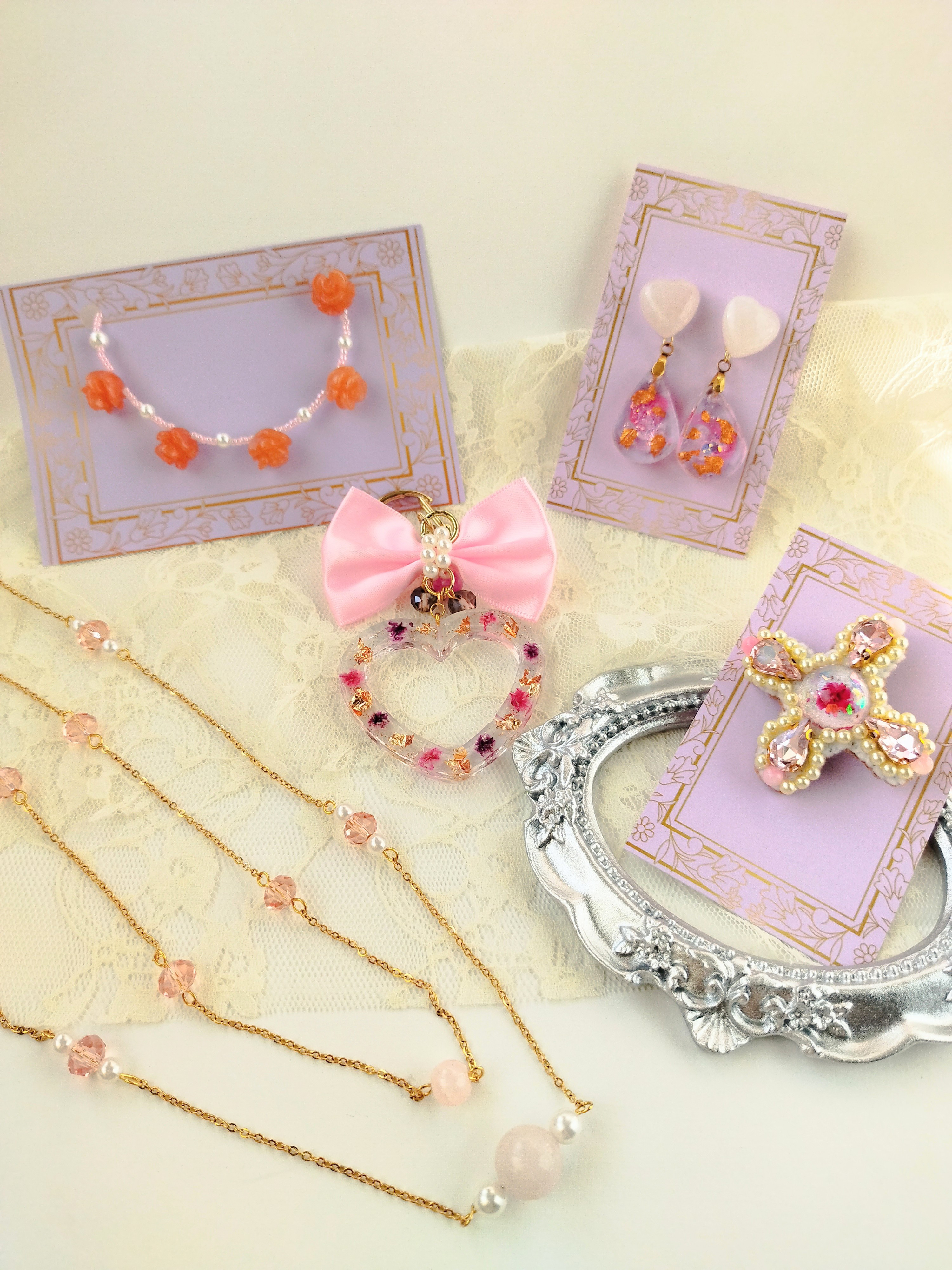 Creema限定ご自愛福袋2026 ガーリー ピンク ネックレス ブレスレット ポニーフック キーホルダー アクセサリー