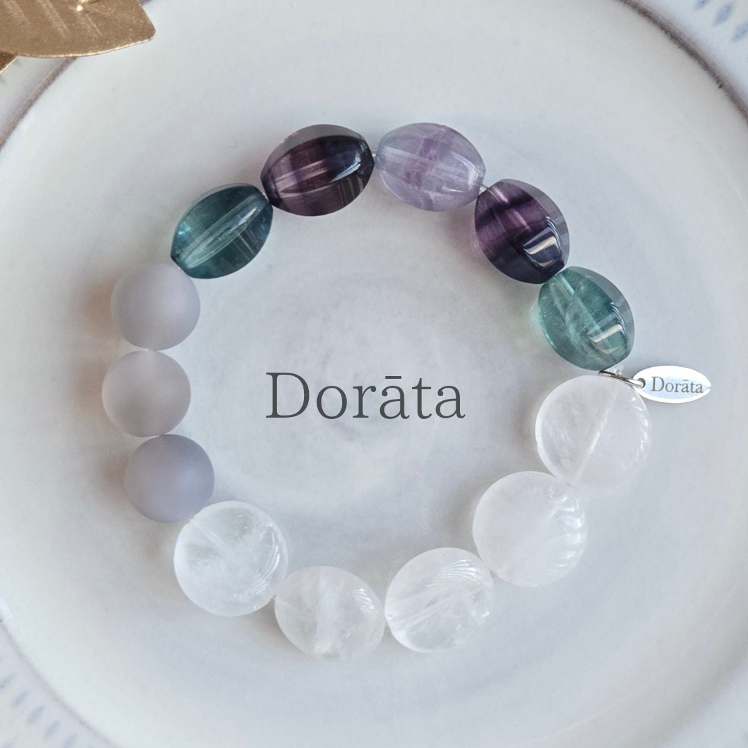 【再販】⭐フローライト⭐クリアクォーツ⭐フロストグレーオニキスの爽やかなブレスレット