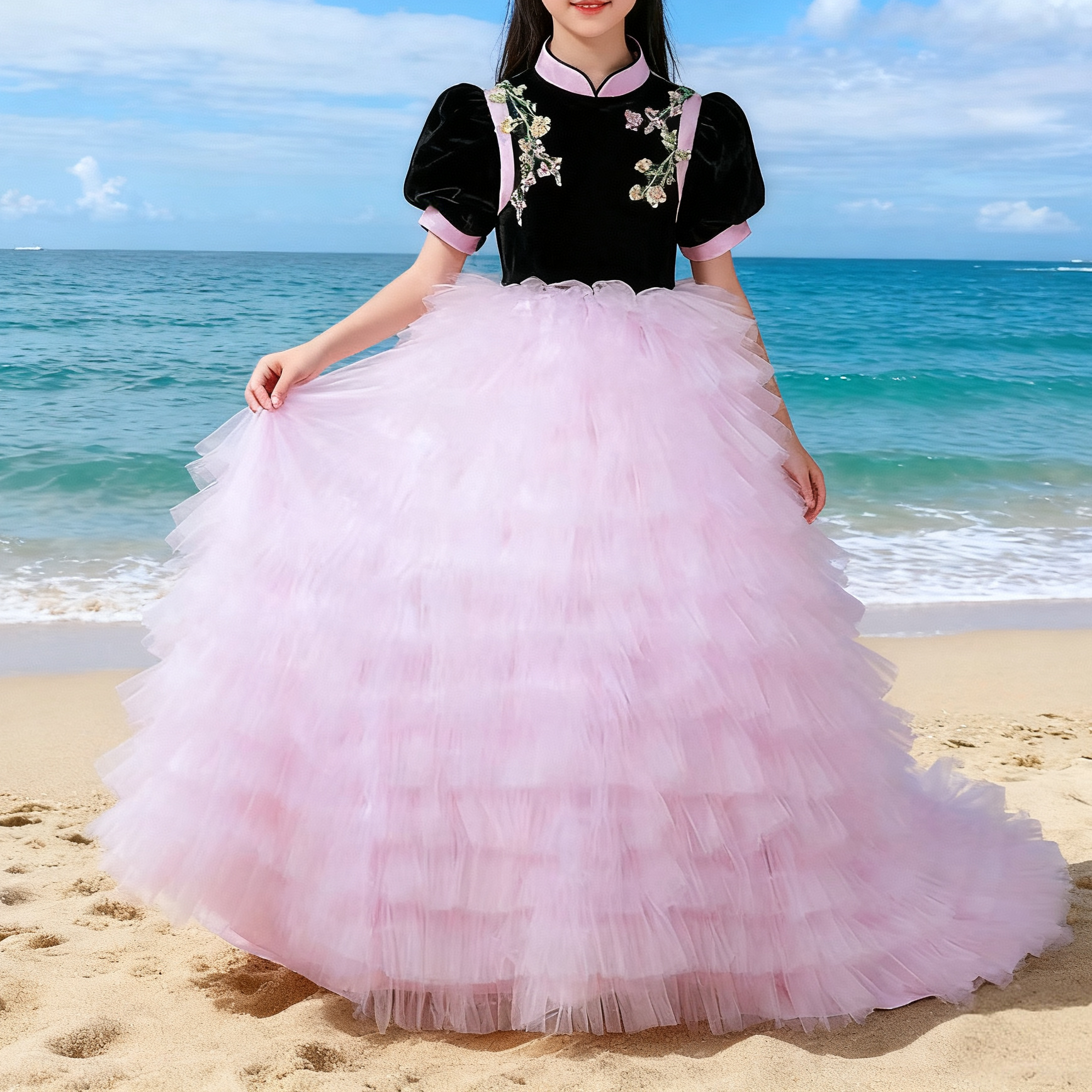 ピンクプリンセスワンピ ふんわりスカート 少女・高校生向け 誕生日・発表会 記念写真用