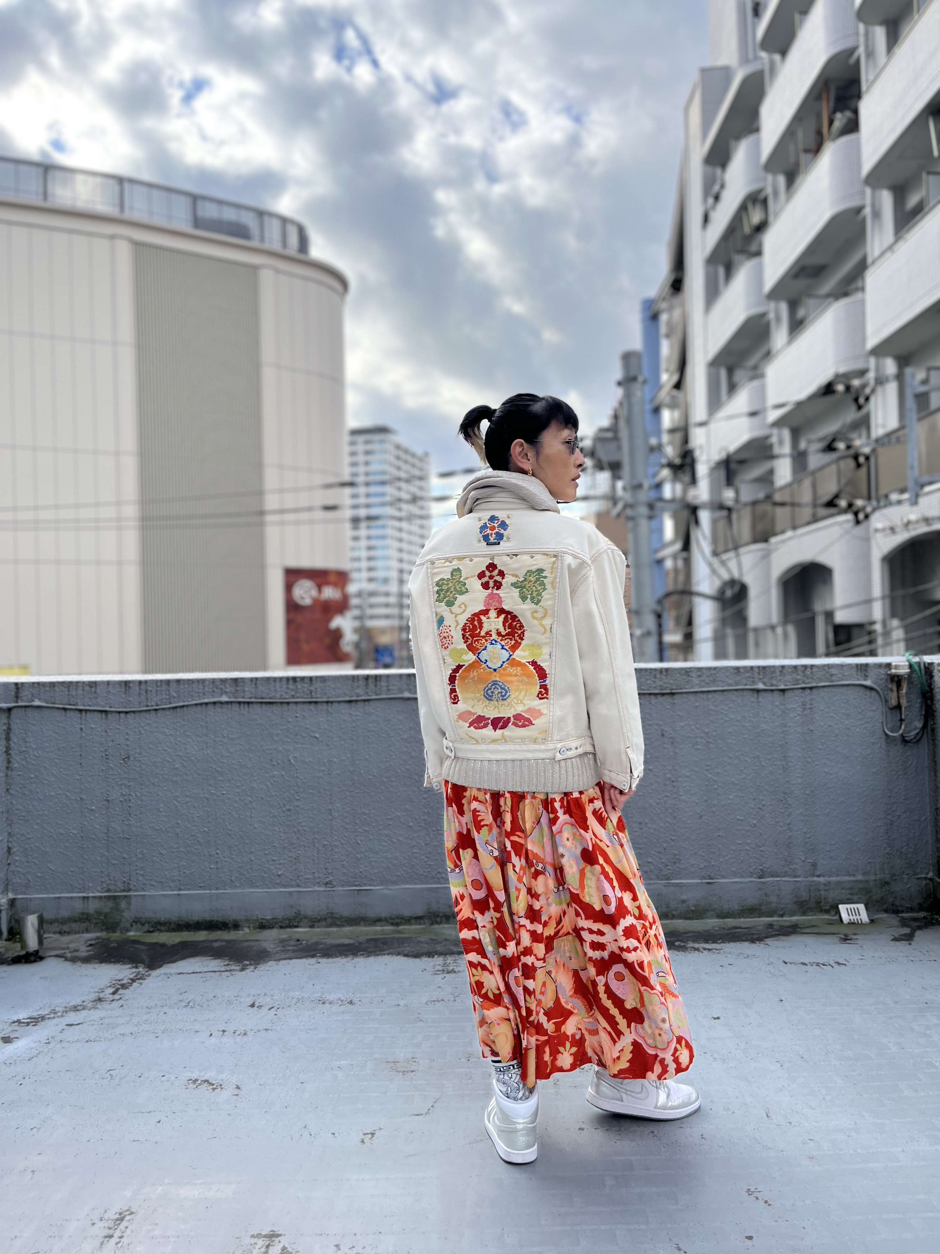 中有JK   帯デニムJK  帯パッチワークデニムJK  着物リメイク　帯リメイクJK